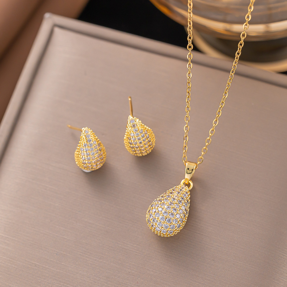 European and American ins new pendant niche zircon water droplet simple summer fashion commuter women's necklace copper pendant earrings