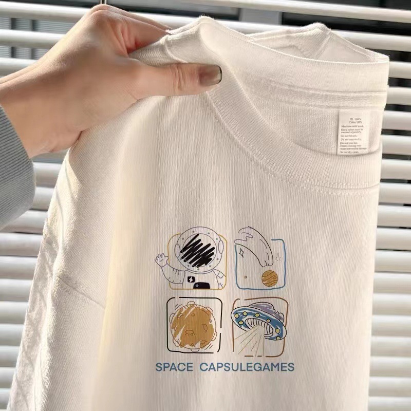 European White Cotton Long-sleeved T-shirt Women's 2024 Spring New Loose All-match Age-reducing Cartoon Top Ins