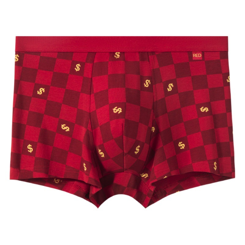 Benmingnian Men's Underwear Boys' Boxers Pure Cotton Big Red Antibacterial Breathable Dragon Wedding Boxer Shorts Head
