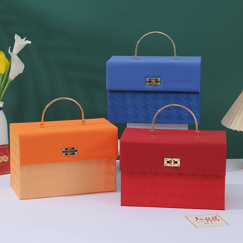 Leather Light Luxury Ins Style Suitcase Birthday Gift Box Holiday Popular High-End Souvenir Buckle Packaging Box