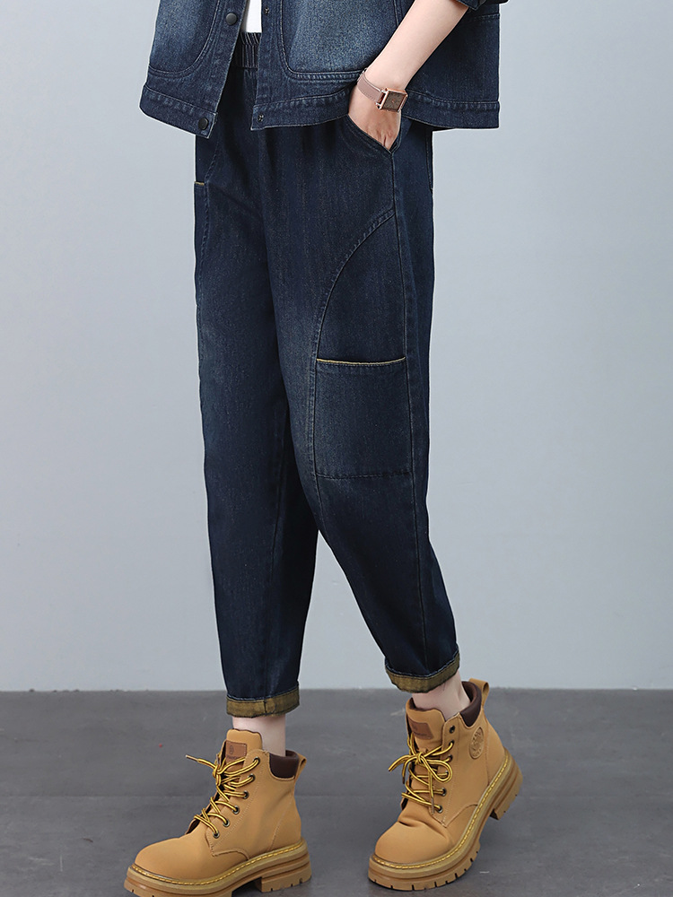Jeans Women's 2024 Spring and Autumn New Fashion Loose High Waist Slimming Middle-aged Mother Nine-point Thin Casual Pants