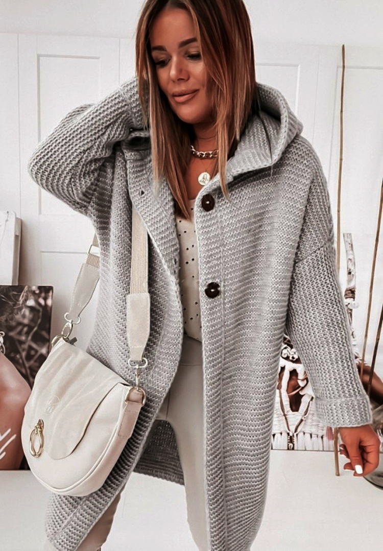 Picture of 2025 New Hooded Knitted Sweater Hat Collar Temperament Commuting Loose Women's Cardigan Large Size Cross-Border Sweater Sweater
