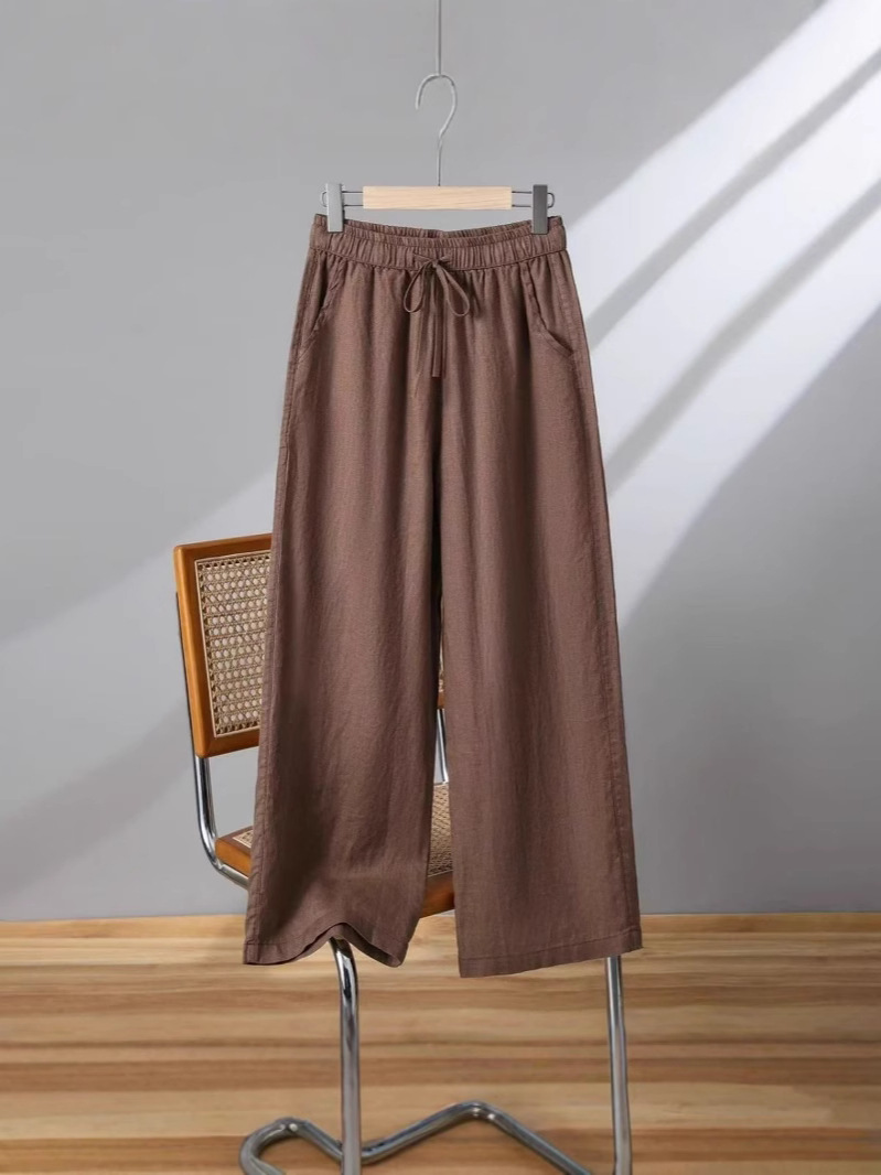 Drapey Cotton and Linen Wide-Leg Cropped Pants 2025 Summer Women's Loose Slimming High-Waisted Thin Straight Casual Women's Pants