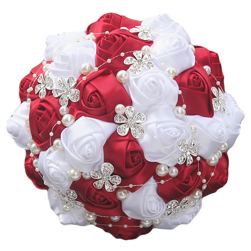 Picture of European and American Super Beautiful Ribbon Flower Wedding Supplies Bride's Hand-held Flower Five-flower Beaded Hand-held Flower Wedding Supplies Hand-held Flower