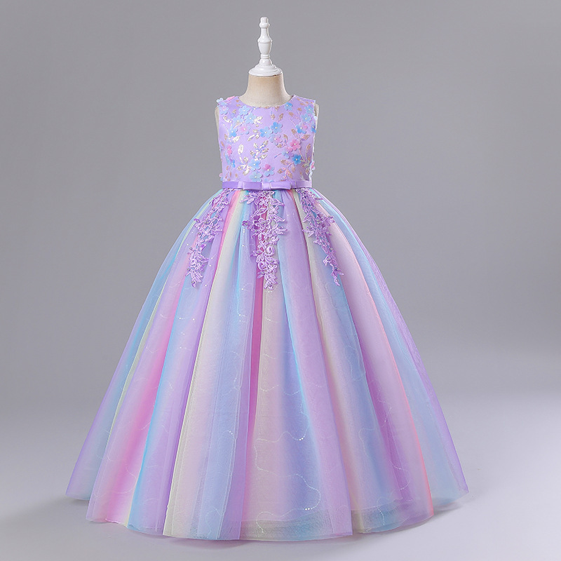 Picture of Children's clothing wholesale children's dress Princess dress girls mesh performance clothes one year old flower girl color dress factory