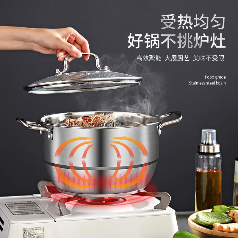 Picture of Stainless Steel Diamond Soup Pot with Steaming Sheet Household Multi-Functional Soup Pot with Steaming Grids Steamer Opening Gift Pot