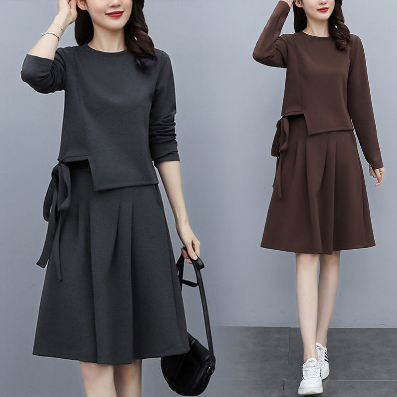 Skirt suit 2022 Autumn New chubby girl Korean style fashion loose slimming two-piece set plus size dress