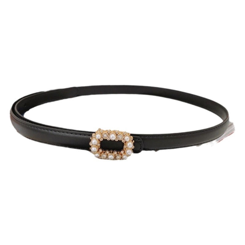 For cross-border niche new fashion pearl inlaid buckle belt ladies leather belt simple all-match with skirt pants batch