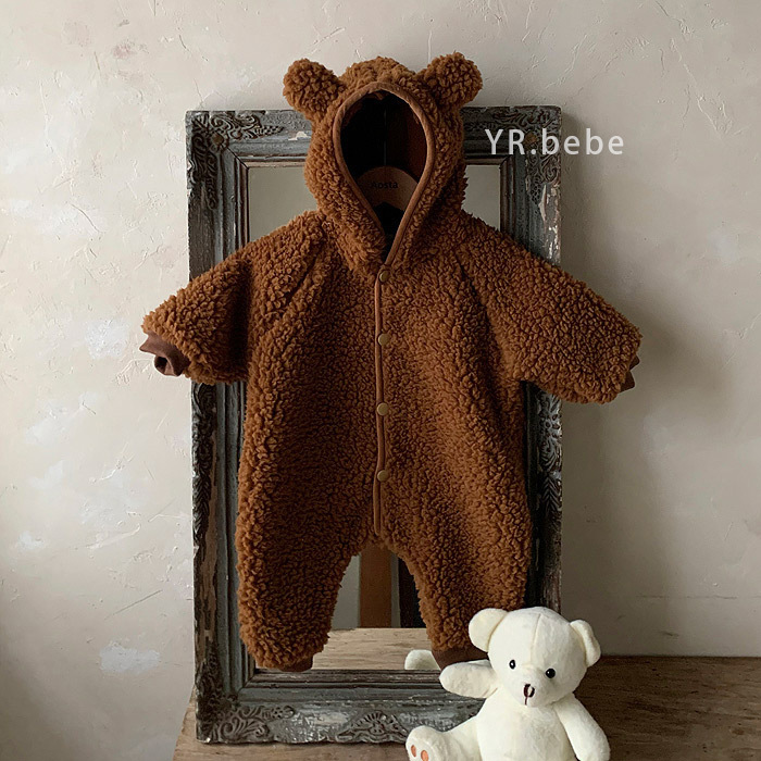 Picture of Ins Korean Style Baby Boys and Girls Winter Clothes New Style Jompsuit Cute Rabbit Ear Lamb Wool Hooded Climbing Clothes for Going Out