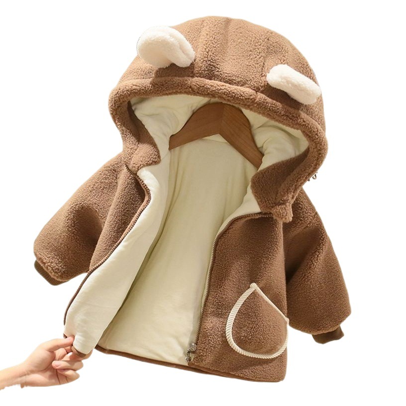 Children's Velvet Outwear Winter Clothing for Boys and Girls Baby Lamb Wool Cotton Outwear Warm and Thickeneded Baby Winter Hooded Cotton Outwear