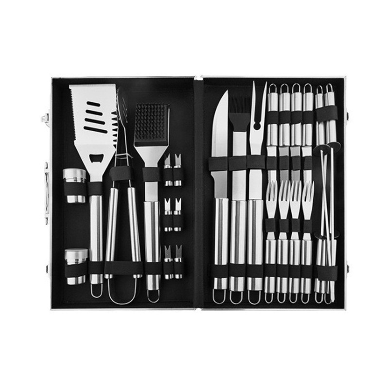 Picture of Factory Spot Barbecue Tool Set Home Outdoor Picnic Camping Style Aluminum Box Stainless Steel BBQ Grill Set