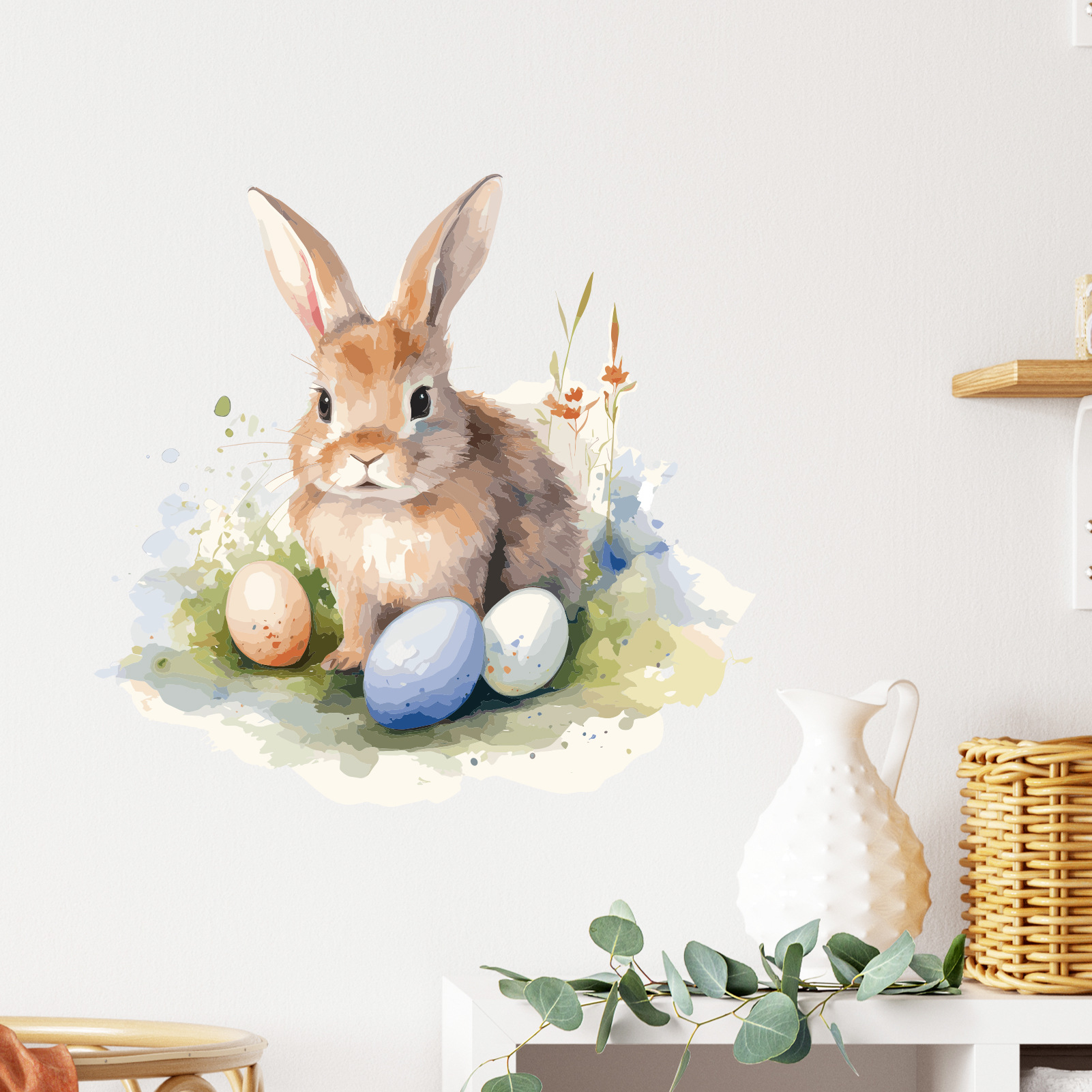 New MS-GFH007 Easter Cartoon Bunny Eggs Children's Bedroom Kindergarten Wall Decorative Wall Stickers