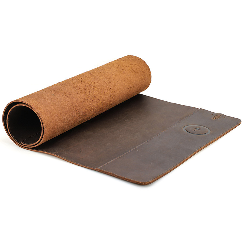 Picture of Retro Brown Cowhide Mouse Pad Oversized Dirt-Resistant Waterproof Belt 15W Wireless Leather Computer Office Mat
