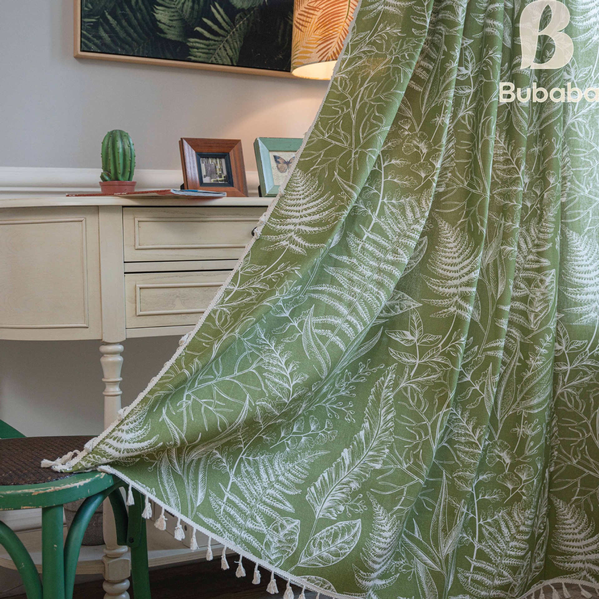 Amazon Explosions Bohemian Finished Curtain Green Maple Leaf Semi-shading Kitchen Curtain Bay Window Partition Curtain in stock