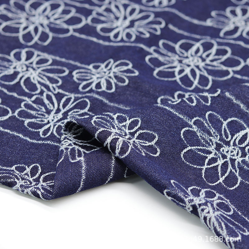 Pastoral Style Floral Jacquard Washed Denim Fabric Clothing Fabric High-end Clothing Jacket Jeans Bag