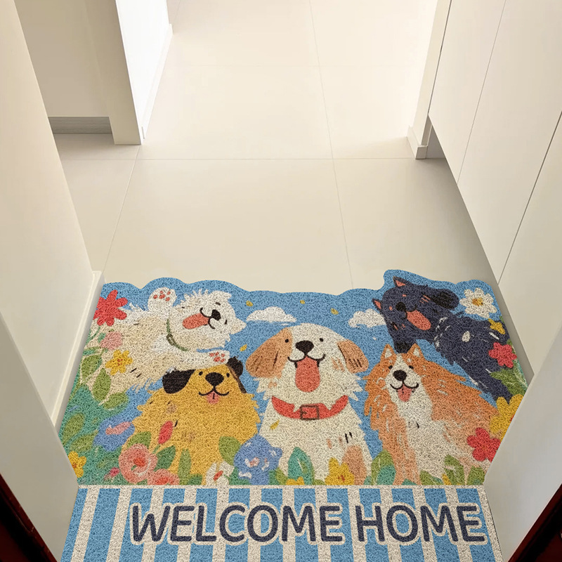 Entrance Door Cartoon Dog Entrance Wear-Resistant Anti-Slip Door Mat Household Entrance Stain-Resistant Mud Scraping Silk Circle Floor Mat