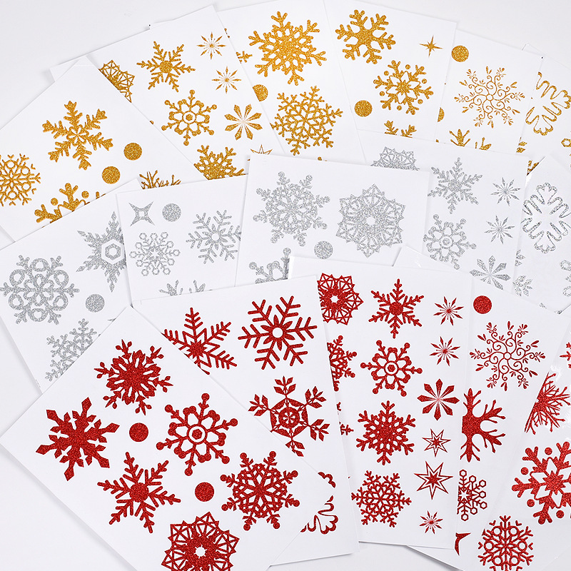 Big Deal Cross-Border Sprinkled with Gold, Red, Silver and Pink Snowflake Static Stickers Christmas and New Year Window Glass Door Decoration Holiday Stickers