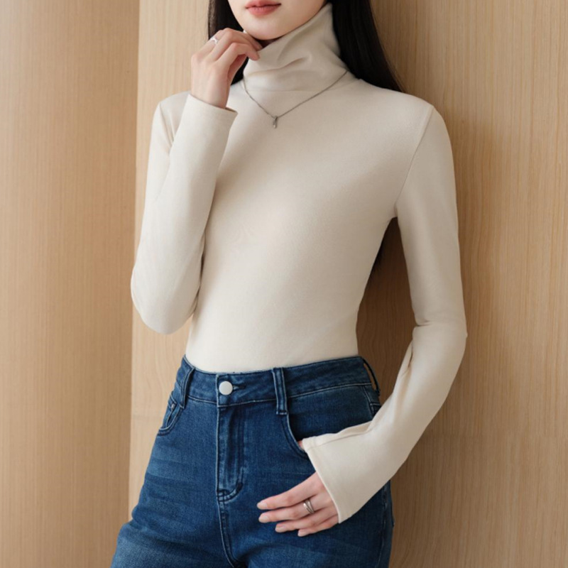 Picture of Half-high collar double-sided velvet autumn and winter bottoming shirt women's warm slim-fit inner long-sleeve top small stand collar autumn and winter women's clothing