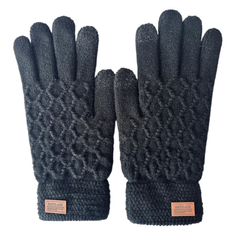 New men's touch screen autumn and winter knitted warm plus velvet padded gloves men's winter riding diamond manufacturers spot