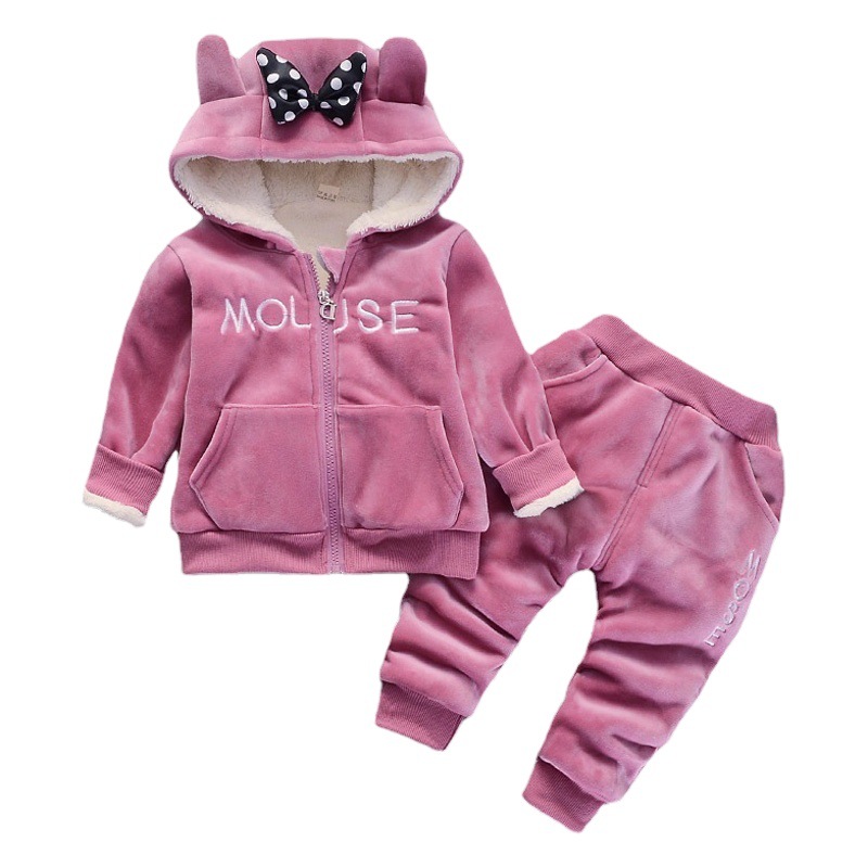 Korean style new children's clothing winter clothes children's boys and girls baby children's two-piece set girls thickened velvet suit hair generation