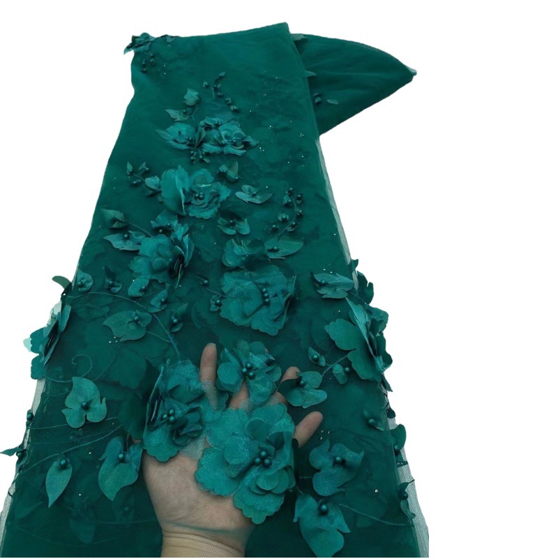 Factorysmall fragrant style 3D three-dimensional embroidery fabric dress dress women's rose flower nail bead fabric