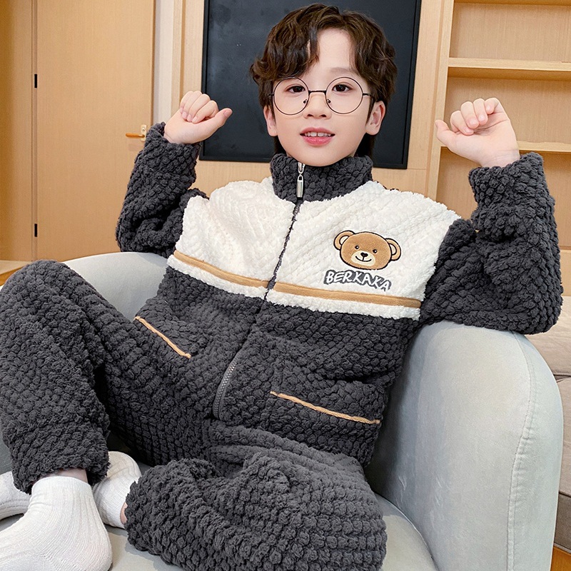 Picture of Boys' pajamas 2023 new autumn coral fleece fleece-lined children's flannel winter boys' middle and big children's homewear