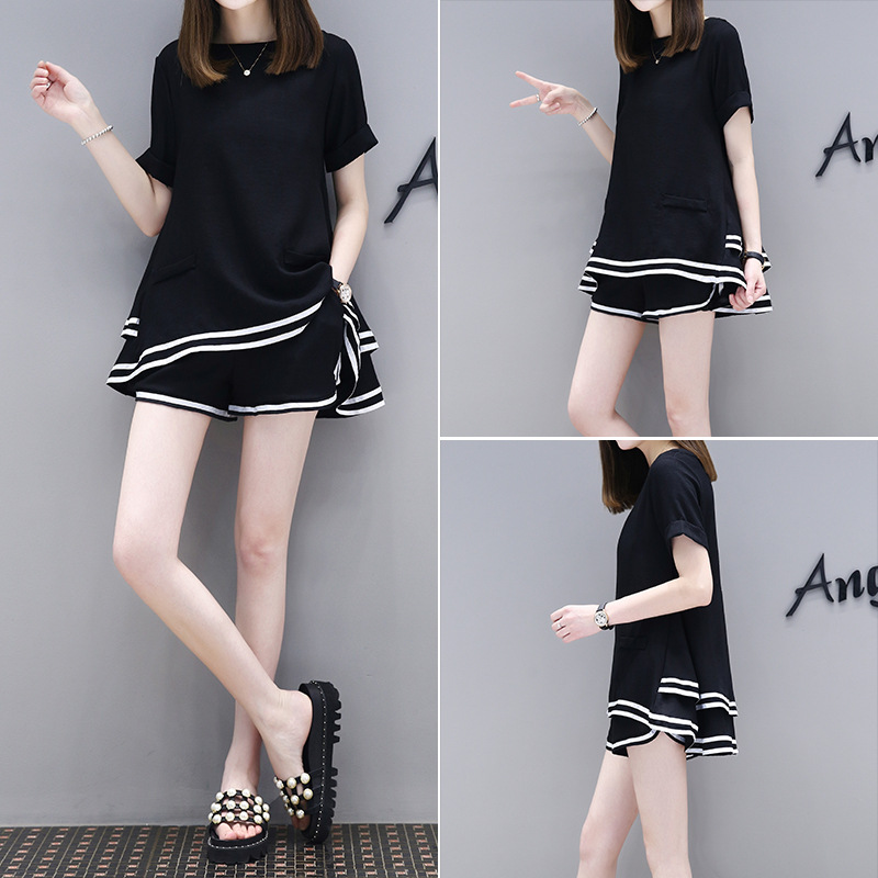 European Station 2022 Summer New Women's plus size Loose Two-piece Casual Short-sleeved Shorts Sports suit Fashion