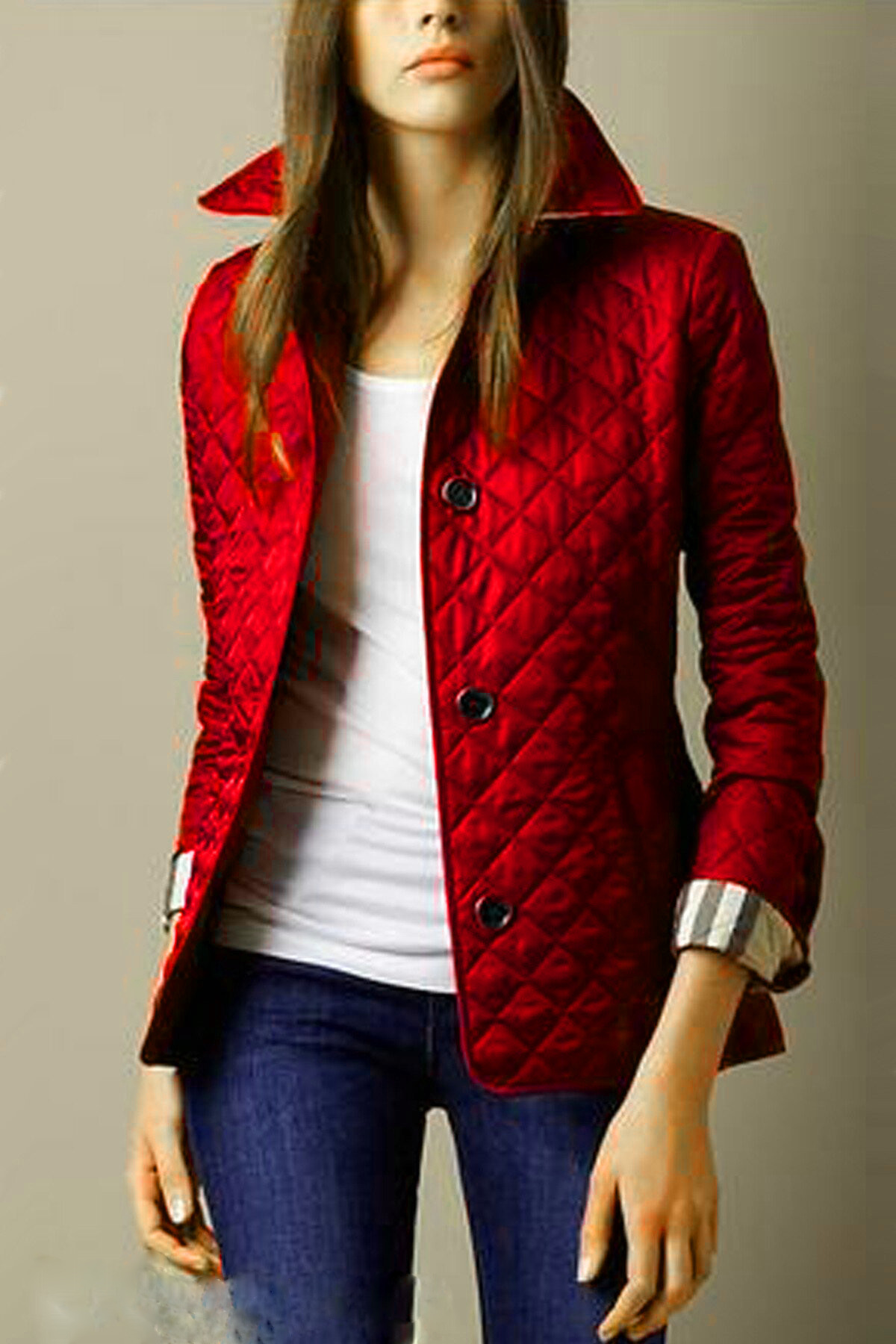 Picture of Wish popular AliExpress European and American fashion temperament lapel single-breasted slim-fit warm spinning cotton-padded jacket in stock