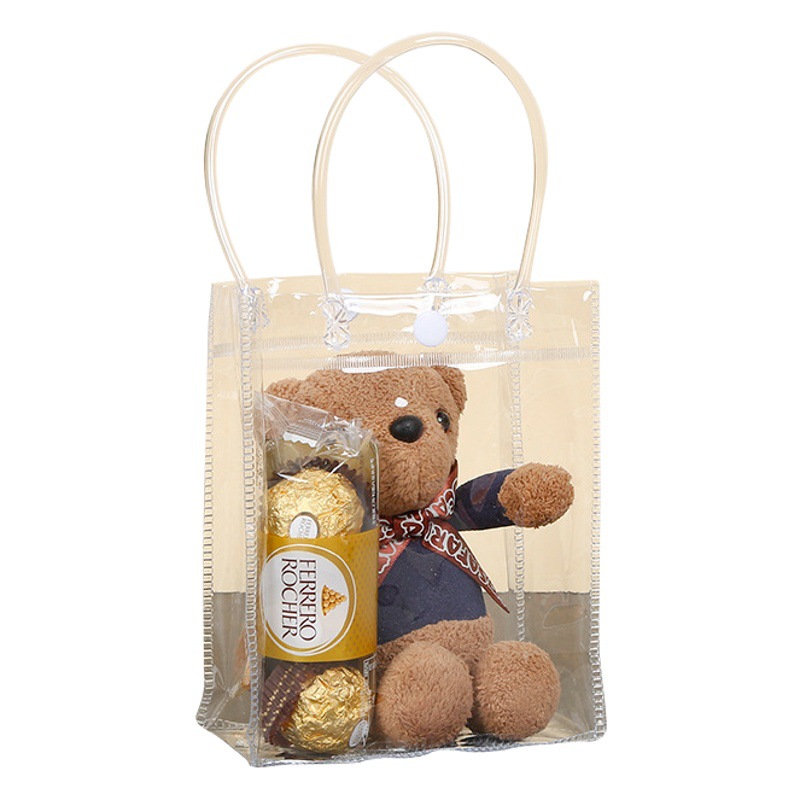 Spot Pvc Transparent Plastic Handbag Ins Red Wine Flower Packaging Snap Bag Souvenir Gift Bag Wholesale