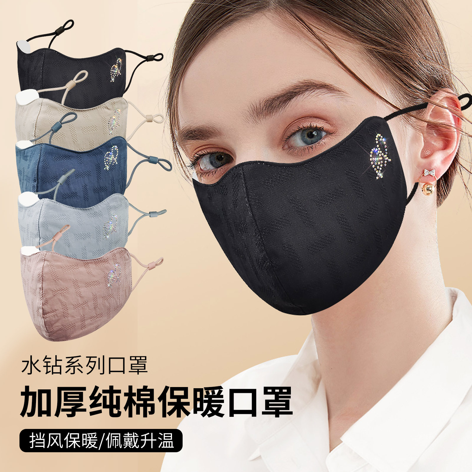 Picture of Autumn and Winter Warm Masks for Women, Eye Protection, Cycling, Dustproof, Windproof, Cold-Proof, Thickened Pure Cotton 3-Layer Cotton Cloth Masks Wholesale