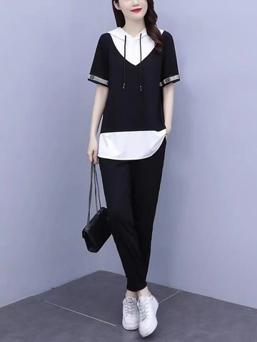 Picture of 2023 Summer Dress Women's Plus Size Chubby Sister Slimming Age-reducing Casual Fashion Suit Two-piece Fashionable Wear