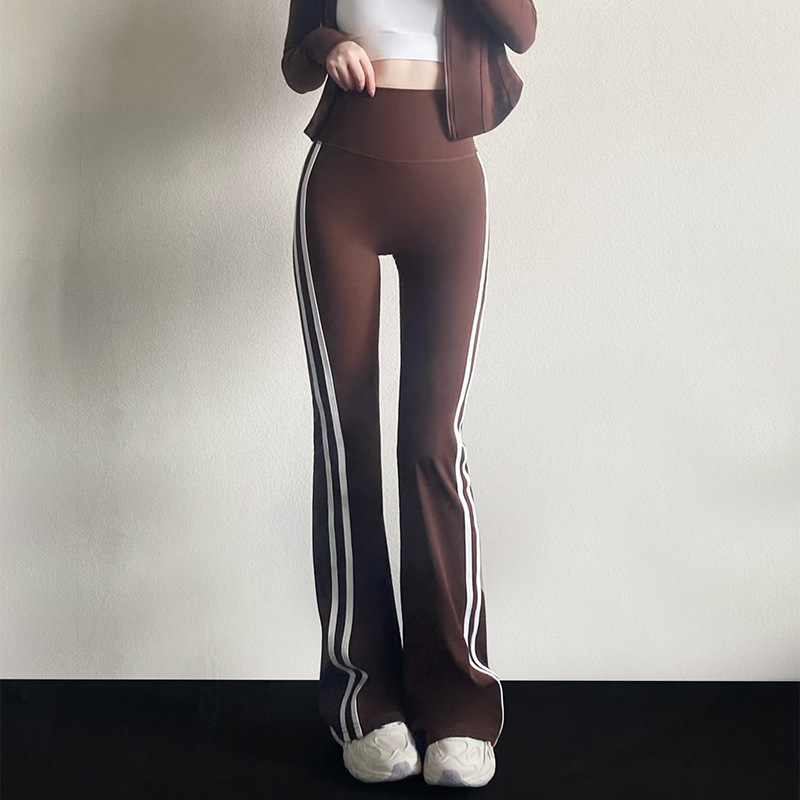 Micro Yoga Pants Women's Slim-fit Slimming High-waist Striped Flared Pants Casual All-match Quick-drying Stretch Sports Fitness Pants