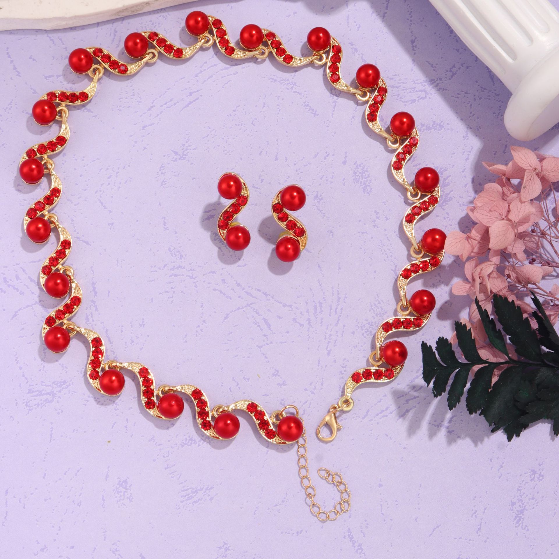 Picture of Cross-Border Hot Selling European and American Fashion Light Luxury Bohemian Style Irregular Pearl Earrings Necklace Necklace Set