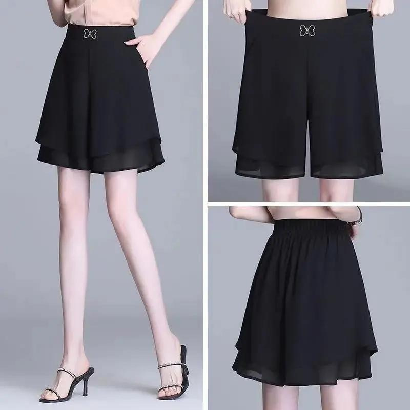 Picture of Chiffon Wide-leg Pants Women's 2023 New Summer High Waist Slimming Loose Five-point Pants Good to Wear Thin Pants with Flexible Waist