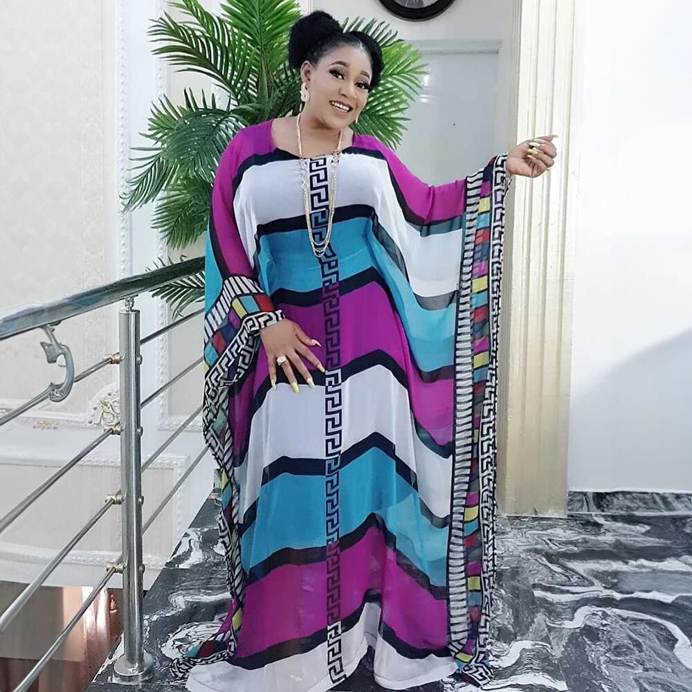 Picture of African women's robe large size dress cross-border large size dress Pearl chiffon digital printing + long inner skirt