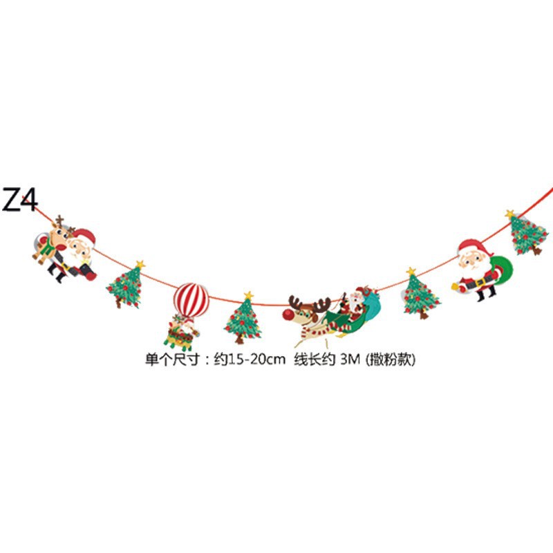 Picture of Christmas Decorations Christmas Pull Flag Hanging Flag Holiday Banner Party Decoration Paper Cartoon Christmas Pull Flower String Flag