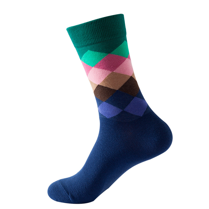 Picture of European and American Ins Style Mid-Calf Socks for Women Amazon Trendy Socks Supply Diamond Pattern Fashion Trendy Socks Wholesale in Stock