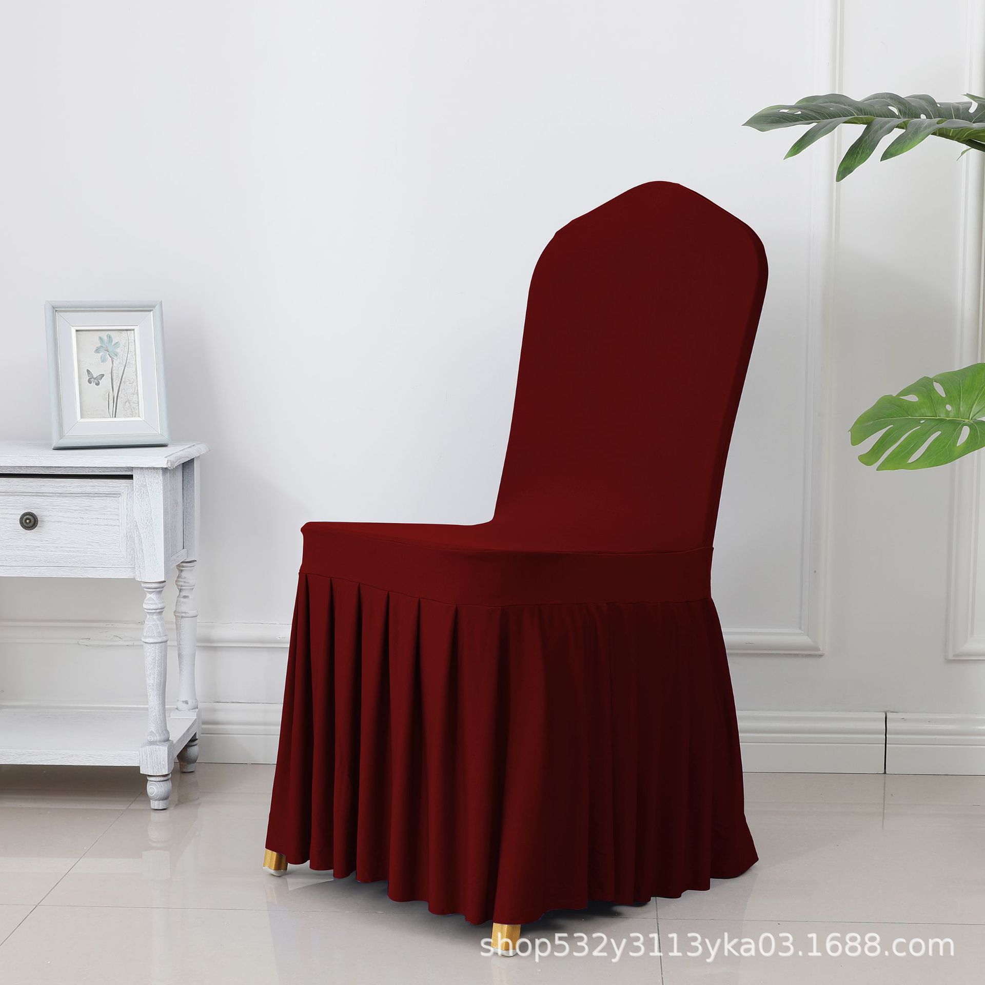 Picture of Chair Cover Thickened Stretch Pleated Skirt Dining Chair Cover Hotel Wedding Banquet Event Stool Cover Hotel Cloth