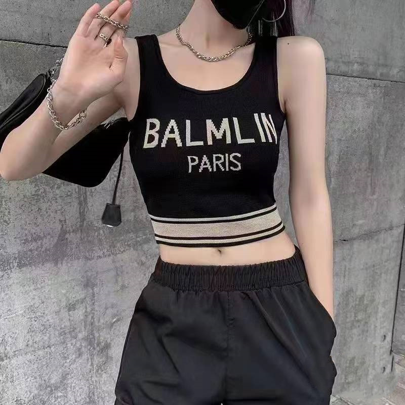 Letter Casual Short Sports Vest Women's Outer Wear Versatile Bottoming Knitwear Sports Casual Sleeveless Top White