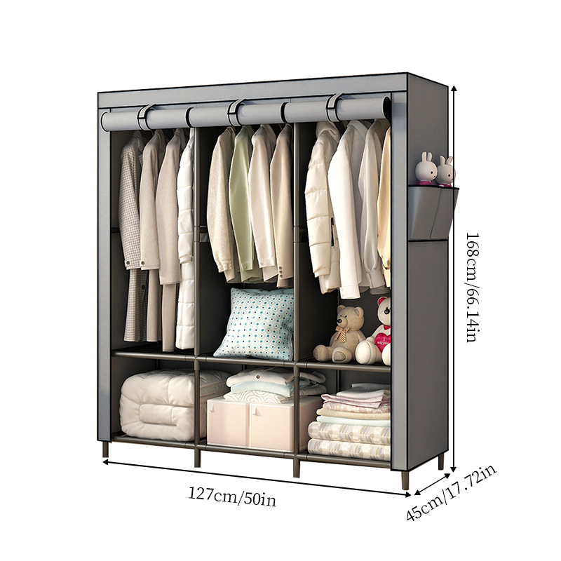 Picture of Amazon Cross-Border Wardrobe Home Bedroom Simple Assembly Cloth Wardrobe Rental Room with Thickened Steel Pipe Reinforced Dormitory