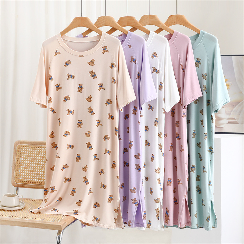 Women's Bit Cotton Short Sleeve Nightgown Soft Breathable Comfortable 2024 Summer Pajamas Thin New Cute Home Clothes