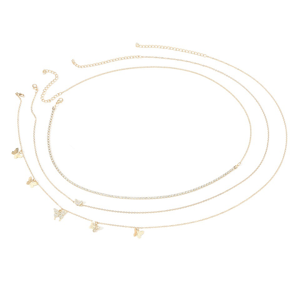 DZ0364 Cross-border Diamond Butterfly Pendant Multi-layer Stacked Waist Chain suit Women's Simple Sexy Metal Chain Accessories