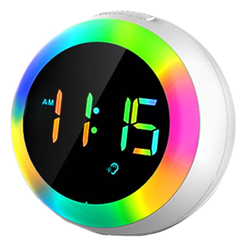 Wholesale voice-controlled led digital electronic clock desktop desktop alarm clock rainbow color-changing bedside clock factory for primary and secondary school students