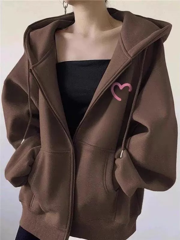 Picture of Design Sense Semi-Love Printed Cardigan Sweater Women's oversize Simple Hooded Casual Loose Coat Autumn and Winter