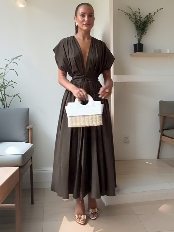European and American Cross-Border Export Models 2025 Summer Women's New Waist-Cinching Long Dress Elegant Style Long Dress