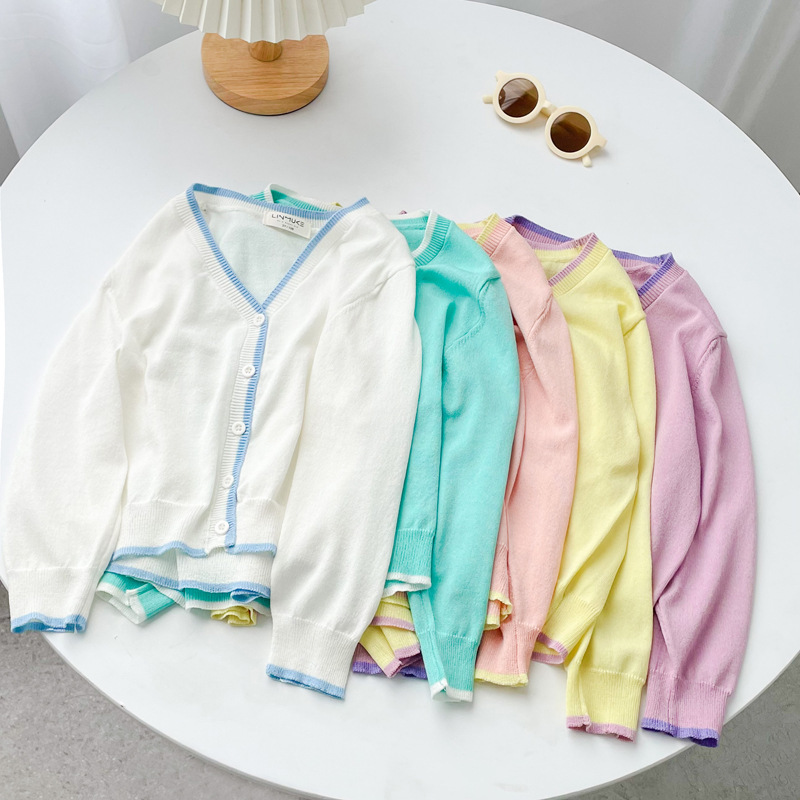 [Clearance-No Return and Exchange] Summer and Autumn Children's Cardigan Thin Ice Silk Sunscreen Knitwear Air-conditioning Shirt for Boys and Girls