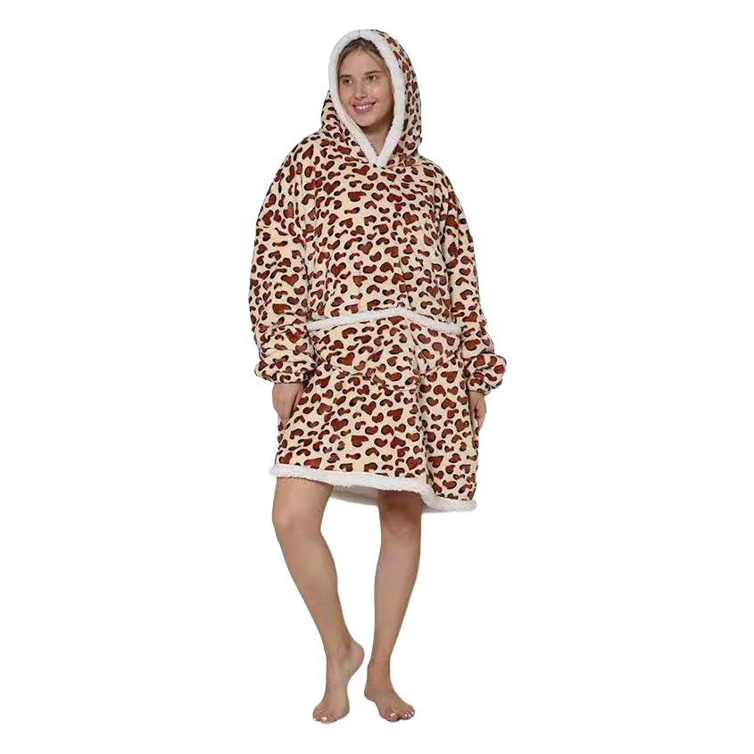 Lazy Person's Flannel Composite Sherpa Pullover Sweatshirt Tv Blanket Hooded Outdoor Warm Pajamas Casual Wear