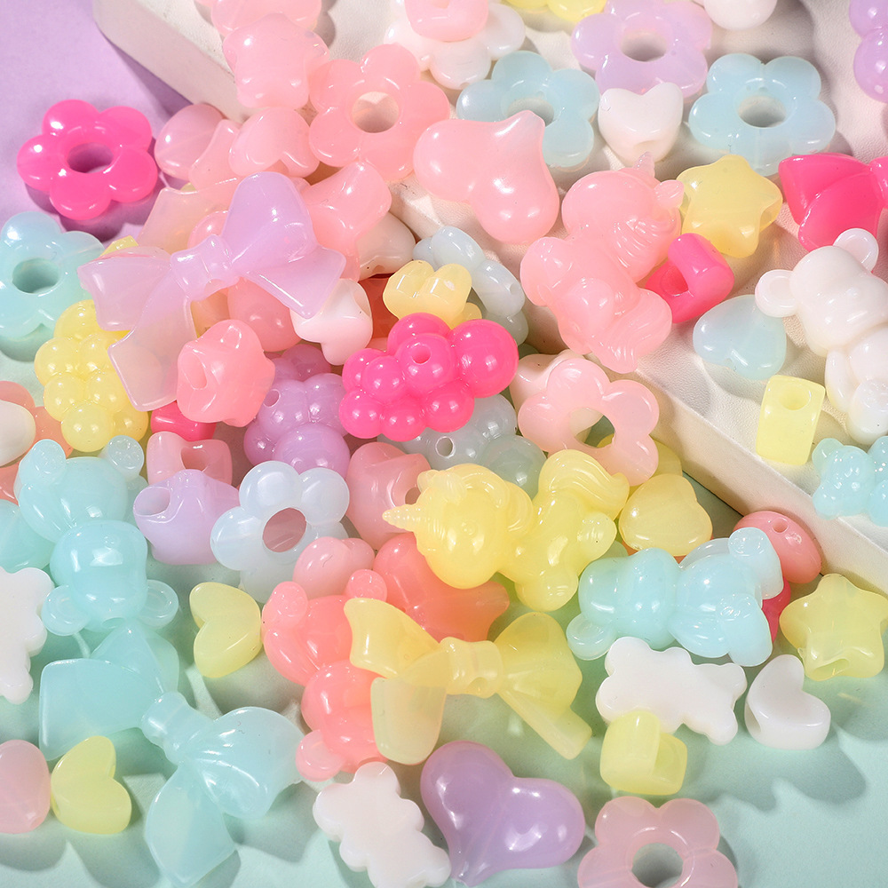 Picture of Acrylic Love Bow Beaded Color Jelly Bear Five-pointed Star Beaded DIY Mobile Phone Chain Necklace Accessories