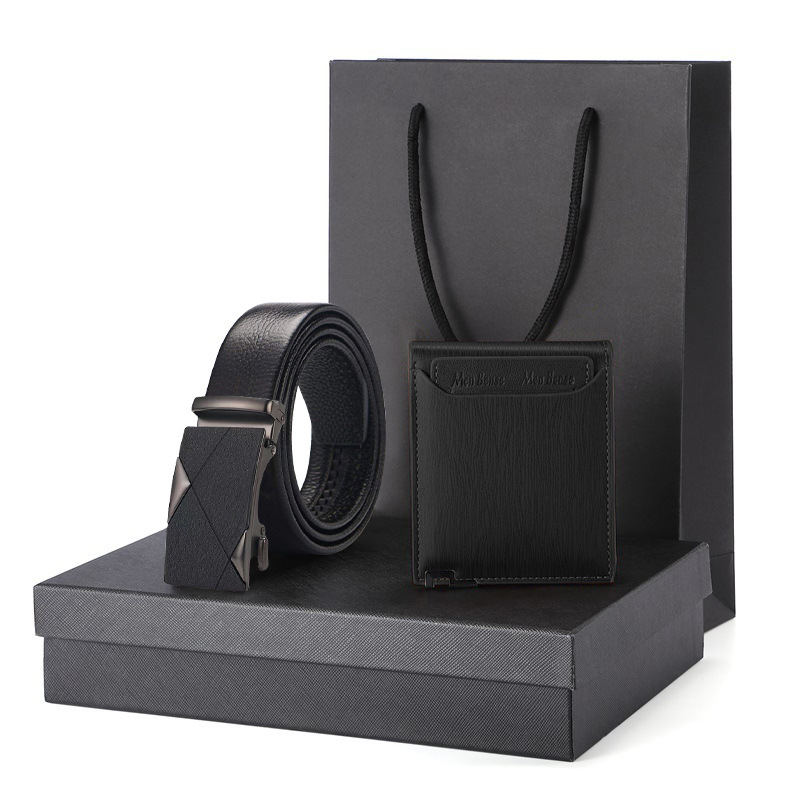 Picture of Gift Wallet Set Men's Belt Automatic Buckle Belt Top Layer Cowhide Business Cowhide Trousers Business Gift for Men