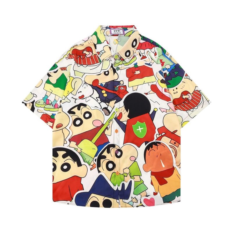 Chao Shen's Casual Cartoon Short-sleeved Florescent Shirt Crayon New Friend Fun Cute Girl Sweet Loose Cardigan